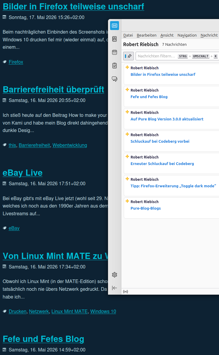 Screenshot: Beitragsliste Blog und Thunderbird